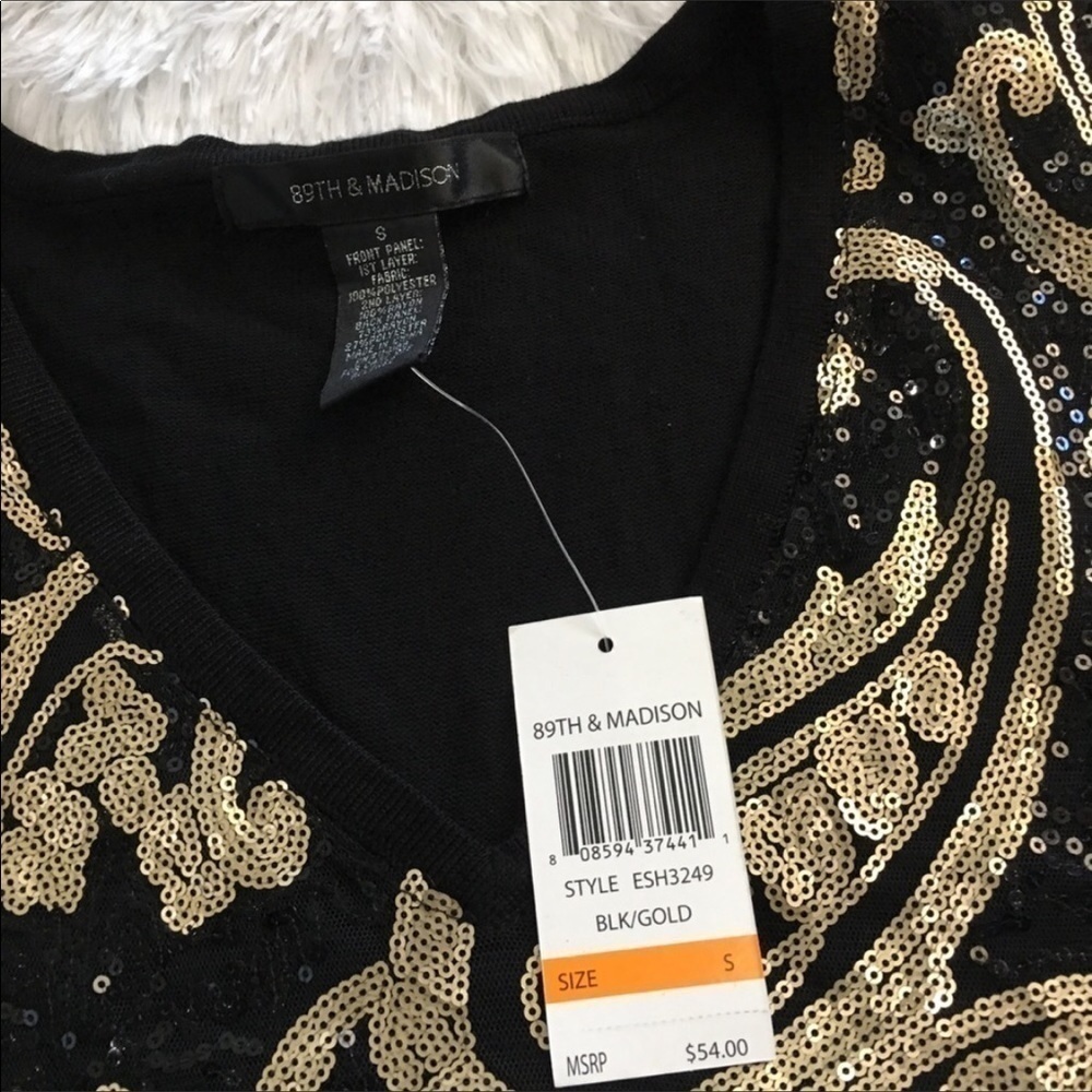 89TH & Madison black gold sequin sleeveless top NWT small - Picture 8 of 9